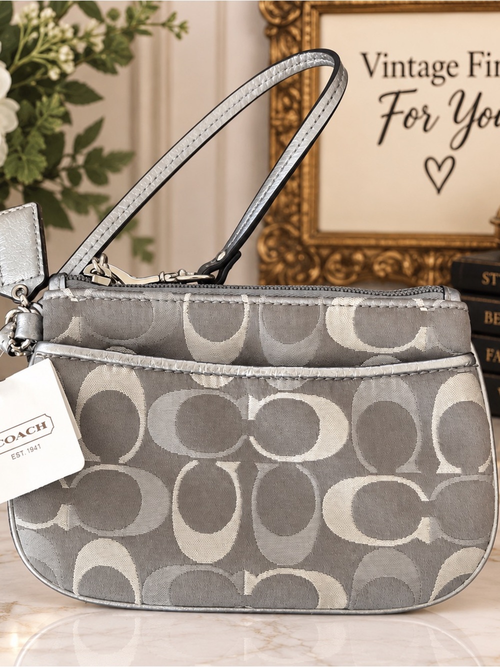 Coach Gray Signature Wristlet - Gray/Light Gray NWT